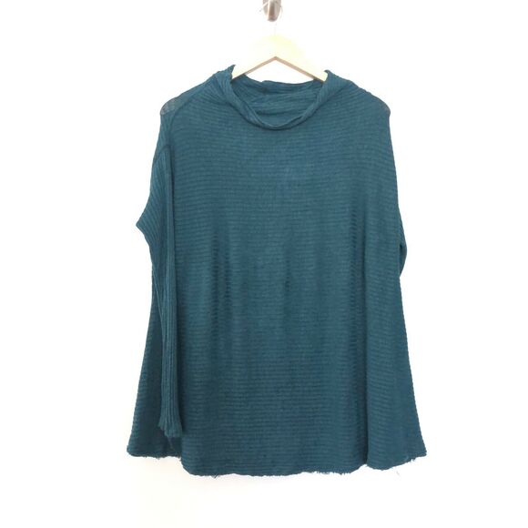 Free People We The Free Split Open Back Cowl Neck Long Sleeve Top Blue Medium - Picture 1 of 7